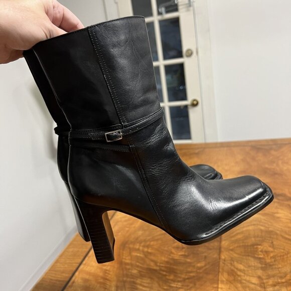 SOLD Bakers Women’s 9 Square Toe Chunky Block Black Leather Mid Calf Boots - Picture 10 of 13